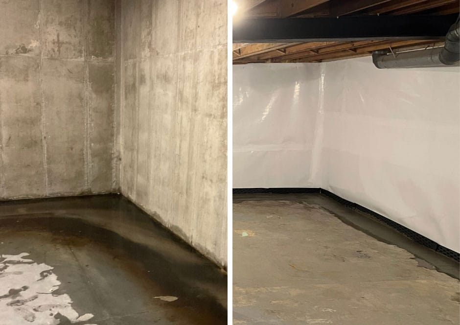 Residential basement waterproofing before and after